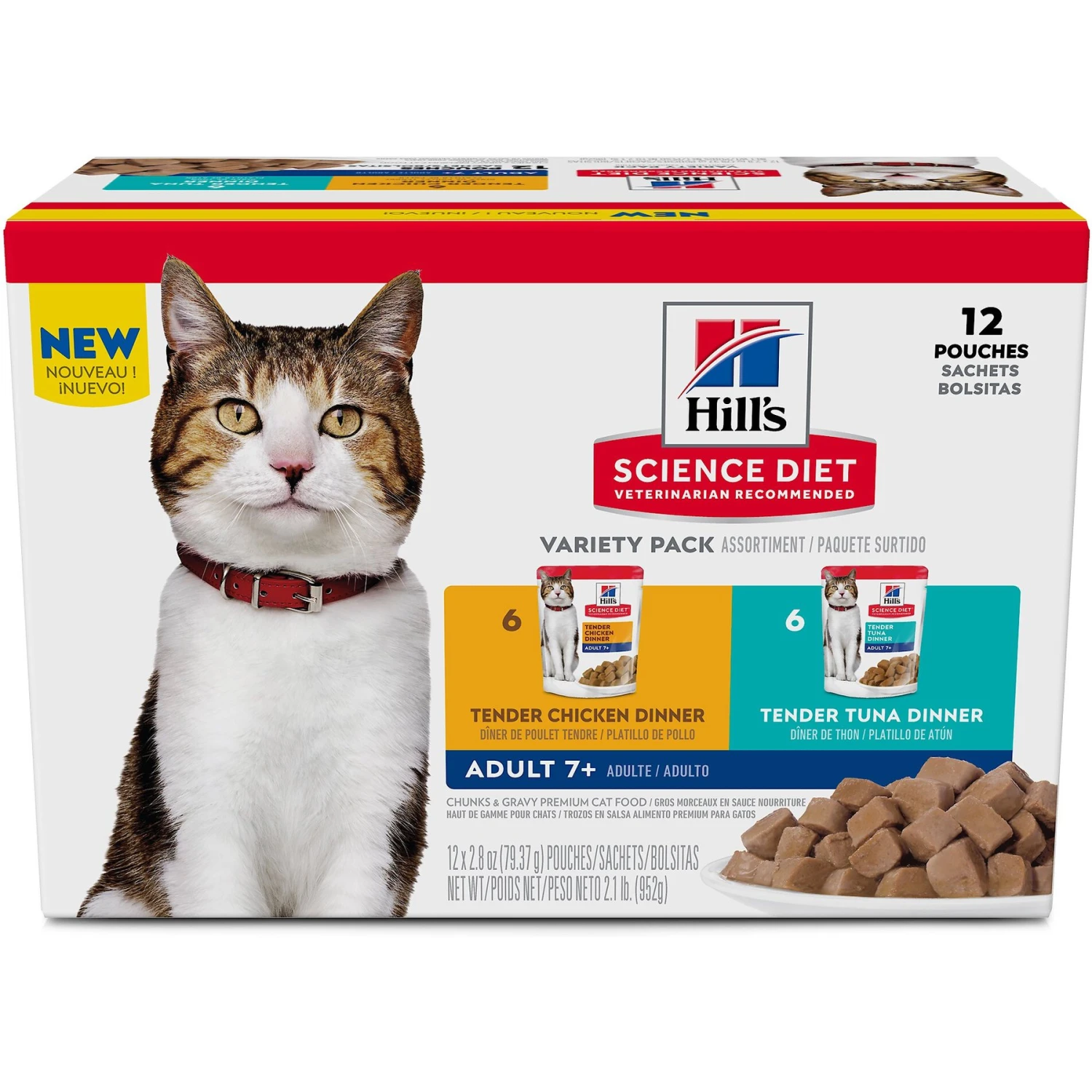 Hill's Science Diet Adult 7+ Tender Dinner Variety Pack Cat Food, 2.8-oz Pouch, Case Of 12 3 Hill's Science Diet Adult 7+ Tender Dinner Variety Pack Cat Food, 2.8-oz Pouch, Case Of 12