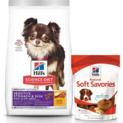 Hill's Science Diet Adult Sensitive Stomach & Skin Small & Mini Breed Chicken Recipe Dry Dog Food & Hill's Natural Soft Savories With Peanut Butter & Banana Dog Treats