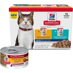 Hill's Science Diet Adult Healthy Cuisine Roasted Chicken & Rice Medley Canned Cat Food & Hill's Science Diet Adult 7+ Tender Dinner Variety Pack Cat Food, 2.8-oz Pouch, Case Of 12
