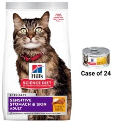 Hill's Science Diet Adult Sensitive Stomach & Sensitive Skin Chicken & Rice Recipe Dry Cat Food & Hill's Science Diet Adult Urinary Hairball Control Savory Chicken Entree Canned Cat Food