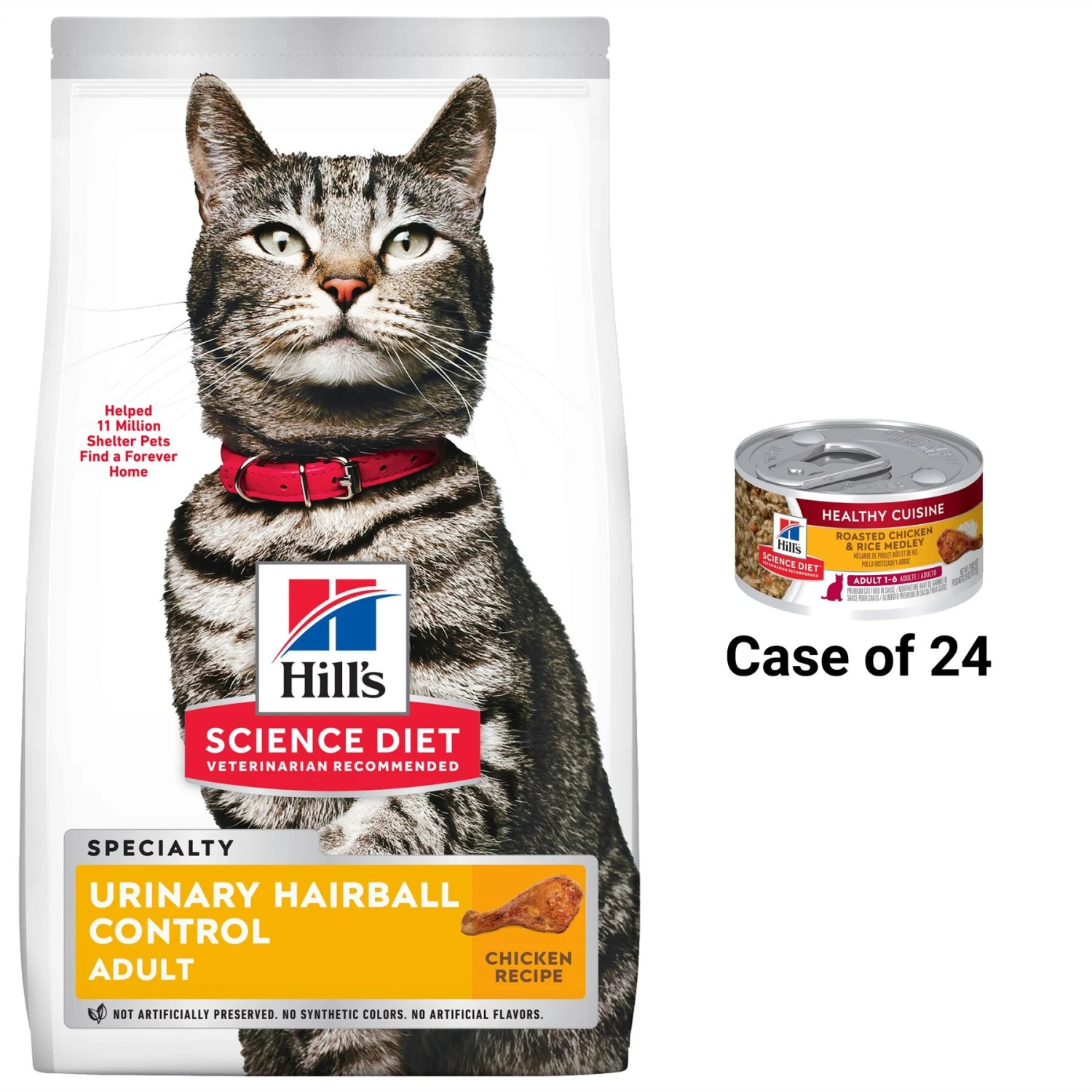 Hill's Science Diet Adult Urinary Hairball Control Dry Cat Food & Hill's Science Diet Adult Healthy Cuisine Roasted Chicken & Rice Medley Canned Cat Food 3 Hill's Science Diet Adult Urinary Hairball Control Dry Cat Food & Hill's Science Diet Adult Healthy Cuisine Roasted Chicken & Rice Medley Canned Cat Food