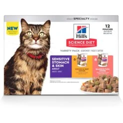 Hill's Science Diet Adult Sensitive Stomach & Skin Chicken & Beef, Salmon & Tuna Variety Pack Wet Cat Food, 2.8-oz Can, Case Of 12