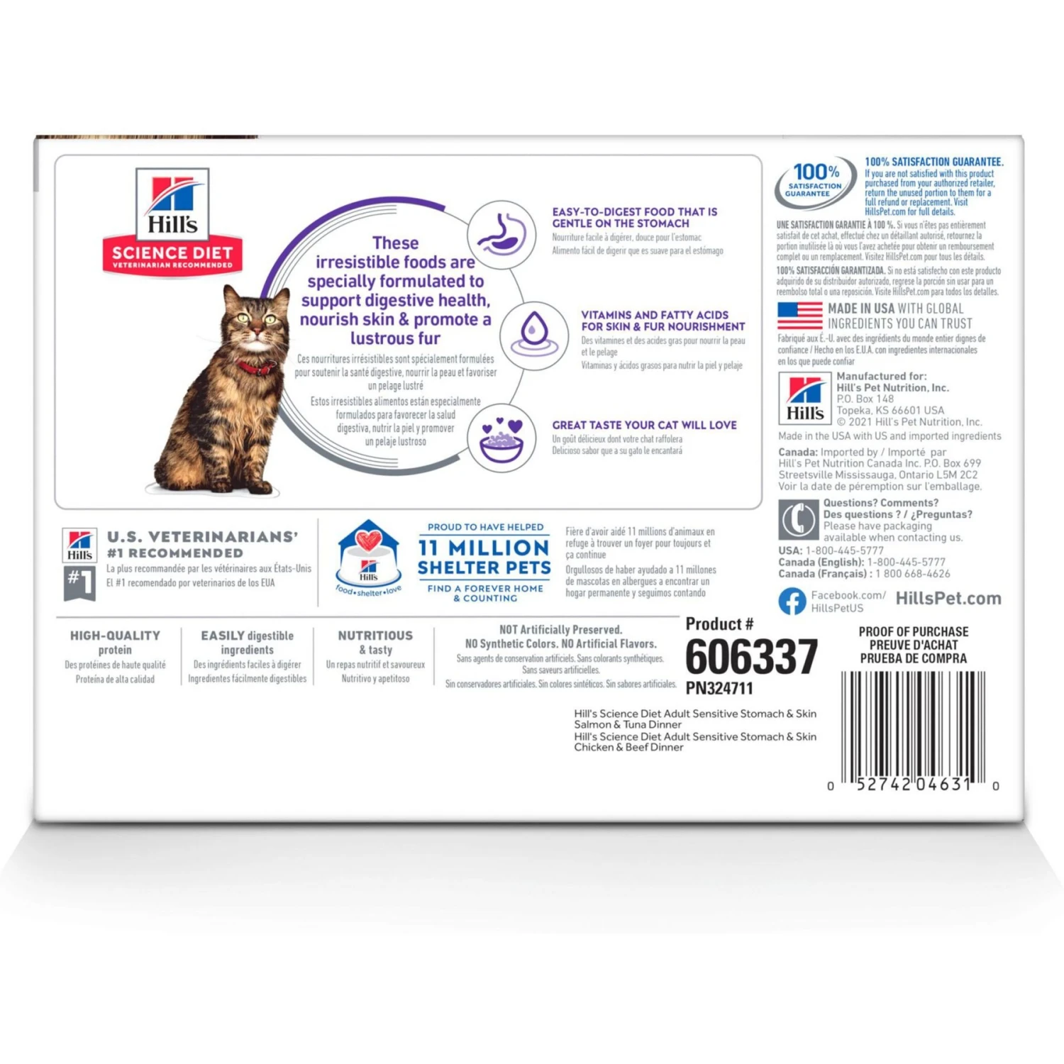 Hill's Science Diet Adult Sensitive Stomach & Skin Chicken & Beef, Salmon & Tuna Variety Pack Wet Cat Food, 2.8-oz Can, Case Of 12 4 Hill's Science Diet Adult Sensitive Stomach & Skin Chicken & Beef, Salmon & Tuna Variety Pack Wet Cat Food, 2.8-oz Can, Case Of 12 - Image 2